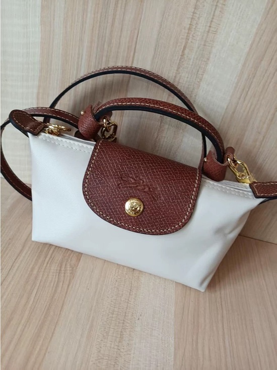Longchamp Handbags - Longchamp Cream Mini Top-Handle Bag with Brown Flap